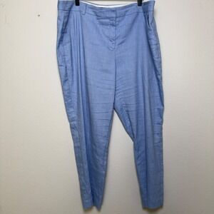 Express Women Linen Columnist Pants 18 Blue Ankle Mid Rise Stretch Office Preppy